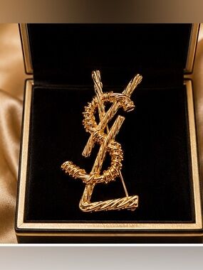 Gold Tone Style Monogram Brooch Pin